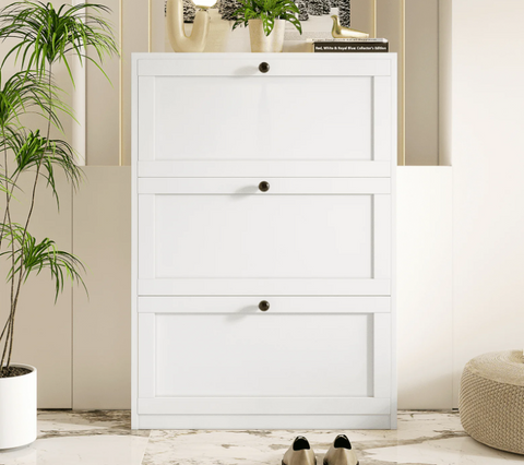 White Shoe Cabinet with 3 Flip Drawers for Entryway, Shoe Storage Cabinet Shoe Rack for Hallway, Living Room,Bedroom