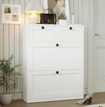 White Shoe Cabinet with 2 Flip Drawers,Shoe Racks Storage Cabinet with 2 Drawers for Entryway