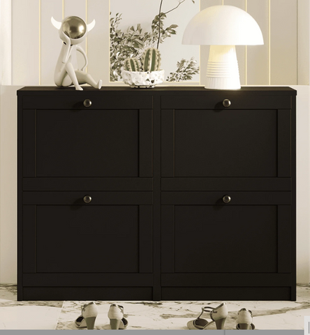 Black Shoe Cabinet with 4 Flip Drawers Freestanding Shoe Rack for Entryway Hallway Living Room