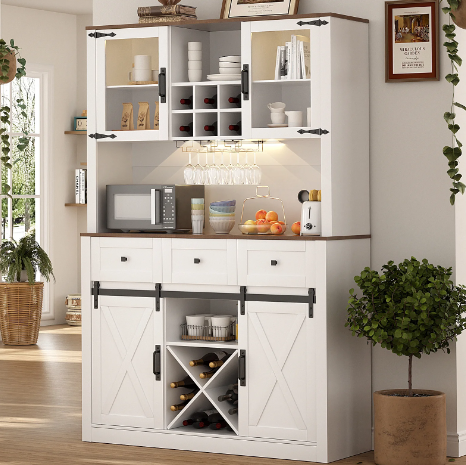 Modern Tall Kitchen Pantry Storage Cabinet with Doors and Drawer, Kitchen hutch,Food Pantry Cabinet,Coffee Wine Bar Cabinet,White