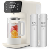 Slevoo Countertop Osmosis Water Filter, 6 Stage Ro Water Filtration System with Glass Pitcher, 4:1 Pure to Drain & TDS Displaying, Warm White