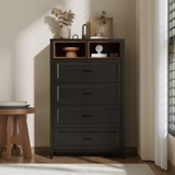 Richya 6 Drawer Dresser for Bedroom,Chest of Drawers with Open Storage Shelf,Modern Dresser for Closet,White + Walnut