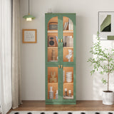 RichYa 71"H Tall Kitchen Pantry Cabinet with LED Light,4 Glass Doors Curio Cabinet,5 Tier Display Cabinets for Dining Living Room,Green(A)