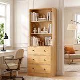 RichYa 71'' Tall Bookcase with 3 Drawers,3 Tier Display Bookshelves for Home Office,Living Room,White