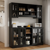 RichYa 3Pcs Kitchen Storage Cabinets and Countertops,Pantry Hutch Set with Glass Doors and Shelves,Freestanding Coffe Bar for Dining Room