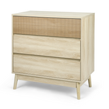 RichYa Fluted Wood Dresser for Bedroom,3-Drawer Dresser with Handle Free & Tapered Legs Design,Modern Nightstand for Living Room Hallway,Natural Oak