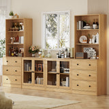 RichYa 4Pcs Kitchen Pantry Storage Cabinet,Modular Furniture Cabinets with Display Glass Doors,Sideboard Buffet Cabinet with Shelves for Dining Room,White