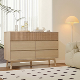 RichYa Fluted 6-Drawer Dresser for Bedroom, Chest of Drawers with Storage,Wooden TV Stand for Living Room, Natural Oak