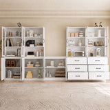 RichYa 5Pcs Kitchen Pantry Storage Cabinets,Modular Furniture Cabinet with Arch Glass Doors,Hutch Buffet Cabinet with Shelves for Living Room