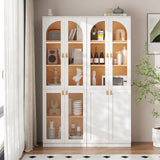 RichYa 71"H Tall Kitchen Pantry Cabinet with LED Light,4 Glass Doors Curio Cabinet,5 Tier Display Cabinets for Dining Living Room,Green(A)