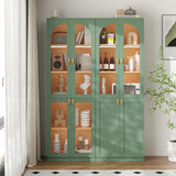 RichYa 71"H Tall Kitchen Pantry Cabinet with LED Light,4 Glass Doors Curio Cabinet,5 Tier Display Cabinets for Dining Living Room,Green(A)