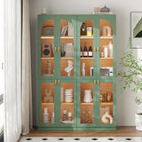 RichYa 71"H Tall Kitchen Pantry Cabinet with LED Light,4 Glass Doors Curio Cabinet,5 Tier Display Cabinets for Dining Living Room,Green(A)