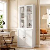 RichYa 71'' Tall Bookcase with Glass Door,3 Tier Display Bookshelves with Adjustable Shelves for Home Office,Living Room,White
