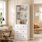 RichYa 71'' Tall Bookcase with 3 Drawers,3 Tier Display Bookshelves for Home Office,Living Room,White
