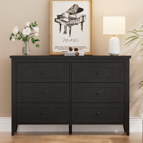 RichYa 6 Drawer Dresser for Bedroom,Chest of Drawers with Metal Knobs,Dresser for Closet,Black
