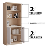 RichYa 71"H Tall Entryway Bookcase with Doors,Storage Cabinet with Open Shelf,3 Tier Bookshelf for Living Room,Entryway,Wood
