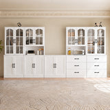 RichYa 5Pcs Kitchen Pantry Storage Cabinets,Modular Furniture Cabinet with Arch Glass Doors,Hutch Buffet Cabinet with Shelves for Living Room