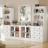 RichYa 4Pcs Kitchen Pantry Storage Cabinet,Modular Furniture Cabinets with Display Glass Doors,Sideboard Buffet Cabinet with Shelves for Dining Room,White