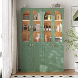 RichYa 71"H Tall Kitchen Pantry Cabinet with LED Light,4 Glass Doors Curio Cabinet,5 Tier Display Cabinets for Dining Living Room,Green(A)