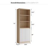 RichYa 71"H Tall Entryway Bookcase with Doors,Storage Cabinet with Open Shelf,3 Tier Bookshelf for Living Room,Entryway,Wood