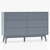 RichYa Dresser for Bedroom with 6 Drawers,Fluted Dresser with Metal Handle,Chest of Drawers & TV Stand,Closet Storage Organizer for Living Room, Kids Room（Gray）