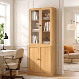 RichYa 71'' Tall Bookcase with Glass Door,3 Tier Display Bookshelves with Adjustable Shelves for Home Office,Living Room,White