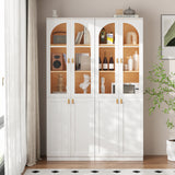 RichYa 71"H Tall Kitchen Pantry Cabinet with LED Light,4 Glass Doors Curio Cabinet,5 Tier Display Cabinets for Dining Living Room,Green(A)