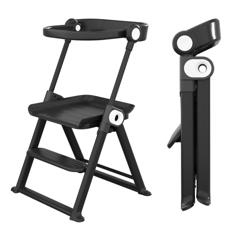 Cowiewie Folding Toddler Step Stool, Montessori Learning Tower for Kitchen and Bathroom, Black