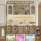 RichYa 64.4''H Kitchen Pantry Cabinet with RGB LED Light,3 Drawers Hutch Buffet Storage Cabinet with Glass Doors & Adjustable Shelves for Dining Room