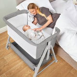 Cowiewie Baby Bassinet Bedside Portable Bassinet W/ Wheels Storage Travel Bag, for 0-6 Months, Light Gray