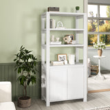 RichYa Bookcase with Doors & 3-Tier Open Shelves,Bottom Closed Storage Cabinet for Living Room,Home Office,White