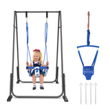 Slevoo 2-in-1 Baby Jumper and Toddler Swing Set with Portable Quick Foldable Stand, Easy Setup, Adjustable Strap, Soft Padded Seat, Blue