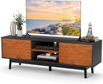 TV Stand for 40/55/65 inch TV, Mid Century Modern TV Console, Entertainment Center with 2 Cabinets, TV Stand for Living Room, Bedroom, Cherry Color + Black