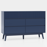 RichYa Dresser for Bedroom with 7 Drawers,Fluted Dresser with Handleless Design,Chest of Drawers & TV Stand,Closet Storage Organizer for Living Room, Kids Room（Navy Blue）