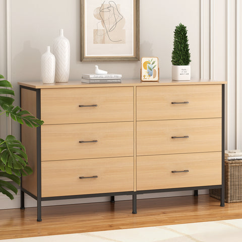 RichYa 47.3'' Drawer Dresser Chest of 6 Storage Drawers for Bedroom, Living Room, Hallway, Oak