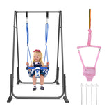 Slevoo 2-in-1 Baby Jumper and Toddler Swing Set with Foldable Metal Frame, Easy Setup, Adjustable Strap, Soft Padded Seat, Pink