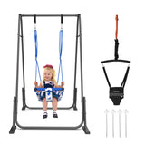 Slevoo 2-in-1 Baby Jumper and Toddler Swing Set with Portable Quick Foldable Stand, Easy Setup, Adjustable Strap, Soft Padded Seat, Black