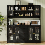RichYa 59.1"W Large Kitchen Pantry Hutch Cabinet, Tall Coffee Bar Storage Cabinet with 6 Glass Doors, 3 Drawers & Microwave Shelf, Freestanding Cupboard with Large Countertop,White