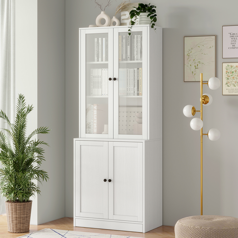 RichYa 71'' Tall White Bookshelf,5 Shelf Bookcase with Glass Door for Home Office