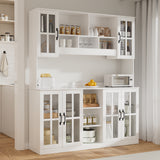 RichYa 3Pcs Kitchen Storage Cabinets and Countertops,Pantry Hutch Set with Glass Doors and Shelves,Freestanding Coffe Bar for Dining Room