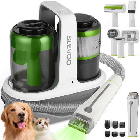 Dog Grooming Kit, Dog Hair Vacuum with 6 Pet Grooming Tools, Pet Grooming Kit for Cats, Green