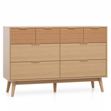 RichYa Fluted 8 Drawer Dresser for Bedroom, Chest of Drawers with Metal Handle,Wooden TV Stand for Living Room,Natural Oak