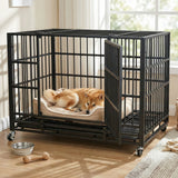 RichYa 38 inch Heavy Duty Indestructible Dog Crate, Escape-Proof Dog Crate Cage Kennel with 4 Lockable Wheels, High Anxiety Dog Crate with Double Door and Removable Tray Design, for Large Dogs