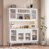 RichYa 64.4''H Kitchen Pantry Cabinet with RGB LED Light,2 Drawers Hutch Buffet Storage Cabinet with Glass Doors & Adjustable Shelves for Dining Room,White