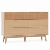 RichYa Fluted 7 Drawer Dresser for Bedroom,Chest of Drawers with Metal Handle,Wooden TV Stand for Living Room,Natural Oak