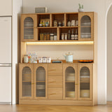RichYa 64.4''H Kitchen Pantry Cabinet with RGB LED Light,3 Drawers Hutch Buffet Storage Cabinet with Glass Doors & Adjustable Shelves for Dining Room