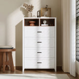 Richya 6 Drawer Dresser for Bedroom,Chest of Drawers with Open Storage Shelf,Modern Dresser for Closet,White + Walnut