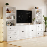 RichYa 4-Piece TV Stand for TVs up to 75”,Entertainment Center with Bookshelves for TVs,TV Stand Cabinets with 6 Drawers for Living Room,White