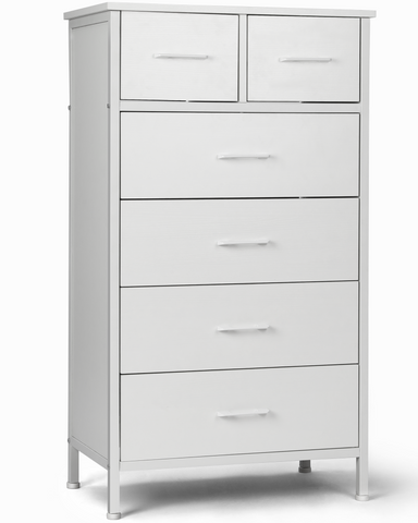 Chest of 6 Drawers, Drawer Dresser storage organizer for Bedroom, Living Room, Hallway, Nursery, Storage Cabinet Wooden Dresser with Steel Frame,White