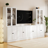 RichYa 4-Piece TV Stand for TVs up to 75”,Entertainment Center with Bookshelves for TVs,TV Stand Cabinets with Display Shelves for Living Room,White